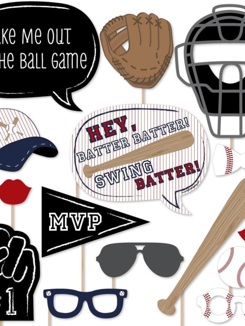 Batter Up - Baseball Photo Booth Prop Kit, DIY Cardstock Props - 20pc